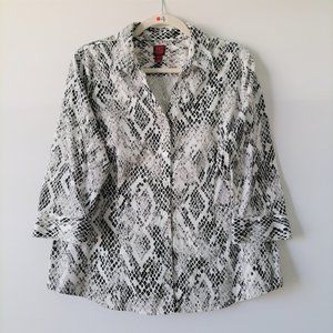 212 Collection Womens Black 3/4 Sleeve Stretch Snake Print Button-Up Top Size XL